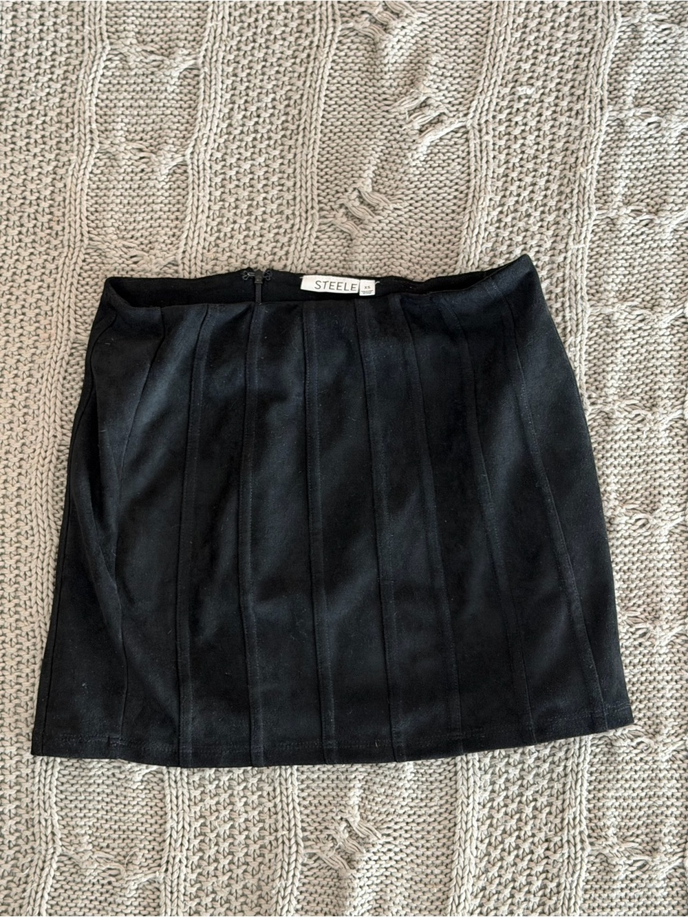 Steele Vegan Black Mini Skirt with Vertical Paneling